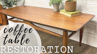 FURNITURE RESTORATION scraping, sanding, staining a walnut veneer coffee table