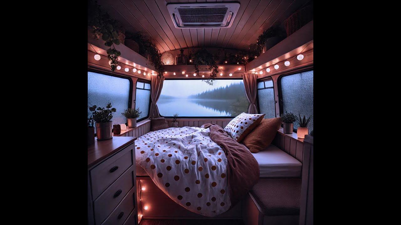 Rain on a cozy bus by the Puget Sound