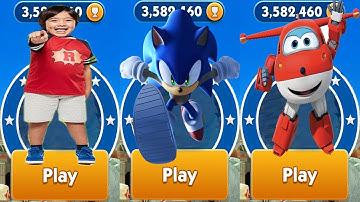 Sonic Dash vs Tag With Ryan vs Super Wings Jett Run Gameplay - All Characters Unlocked Tails