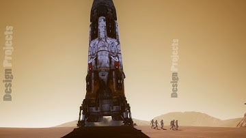 Astronauts go to the Rover after landing in a rocket on . Panoramic landscape on the surface of Mars