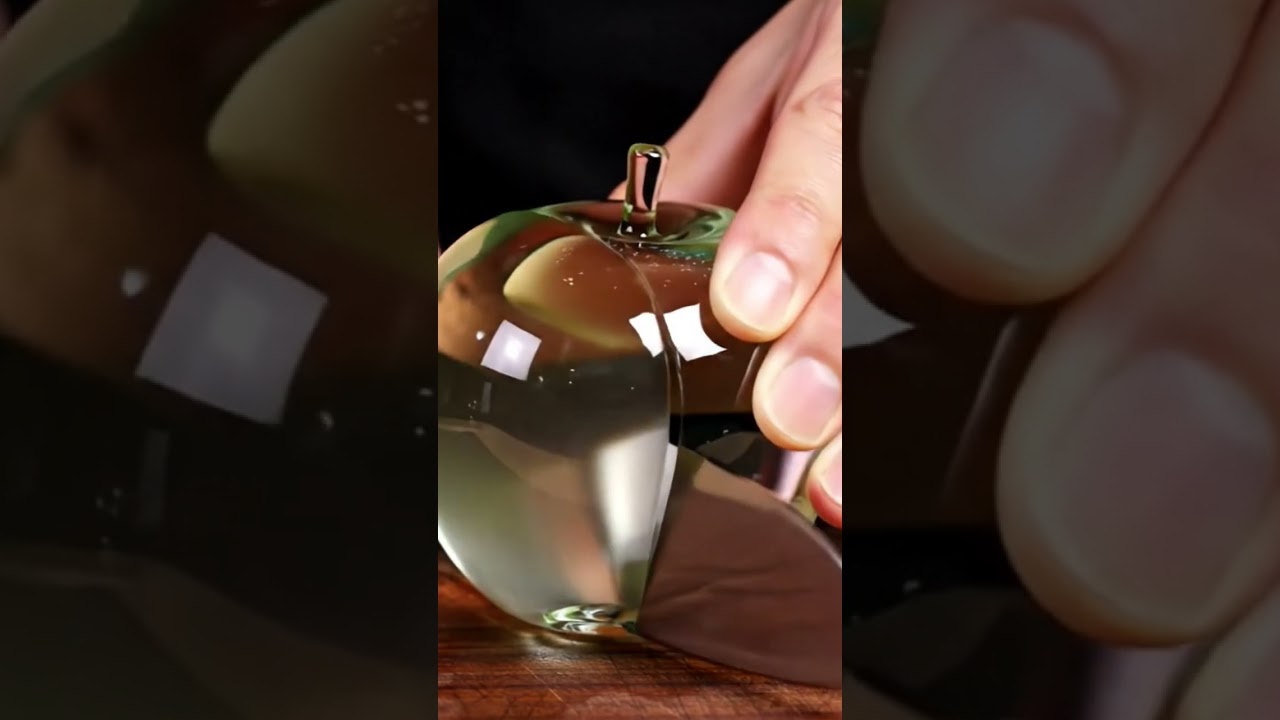 "Satisfying Glass Apple Cutting – Realistic Slice & Crack in Slow Motion" 