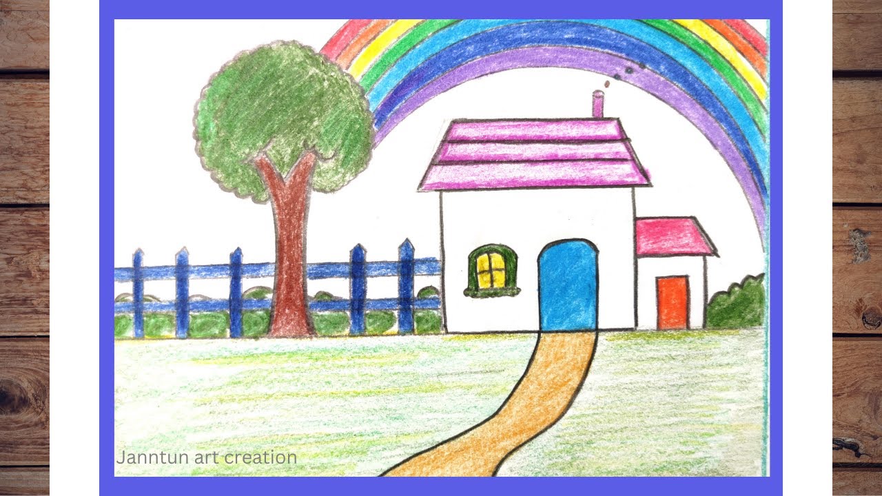 How To Draw Rainbow scenery Step By Step | Easy Rainbow scenery drawing ...