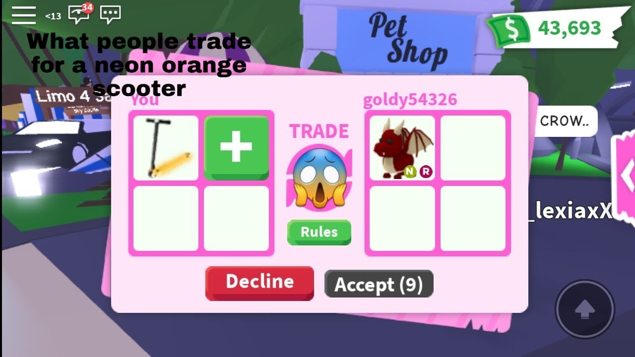 What People Trade For A Neon Orange Scooter Roblox Adopt Me Youtube - roblox adopt me neon scooter