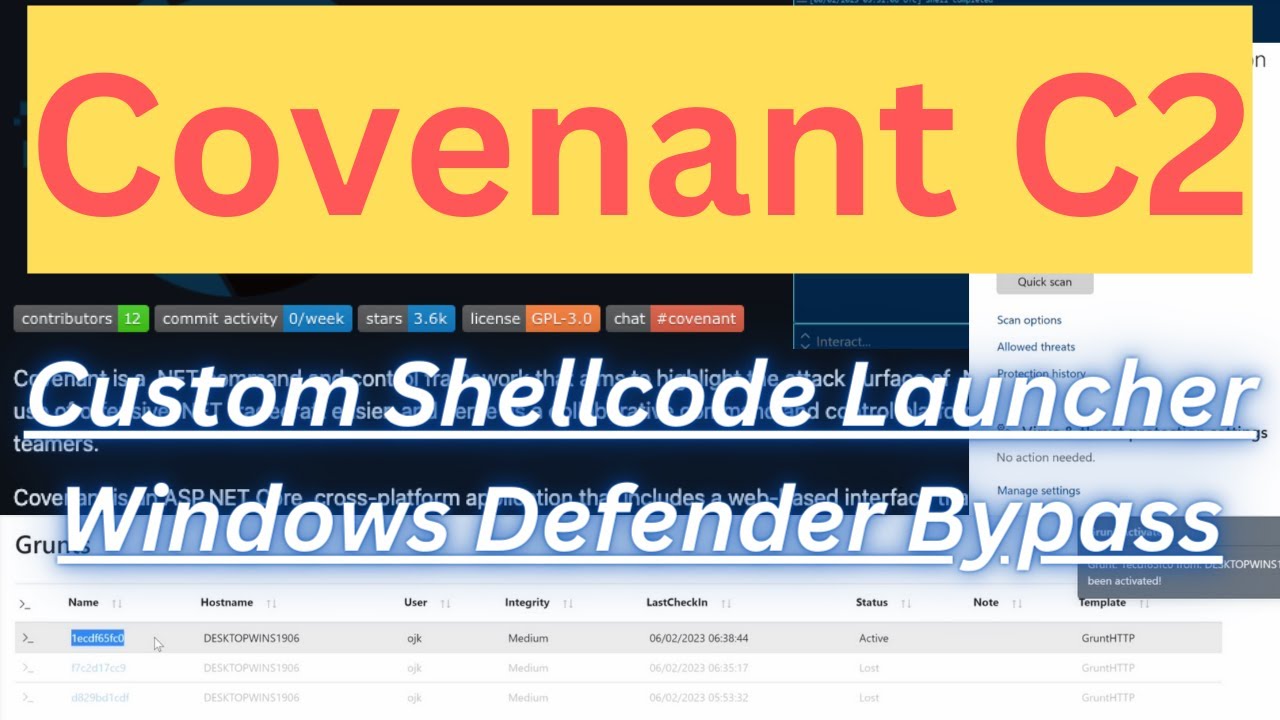 Covenant C2 - Bypass Windows Defender with Custom Shellcode Launcher ...