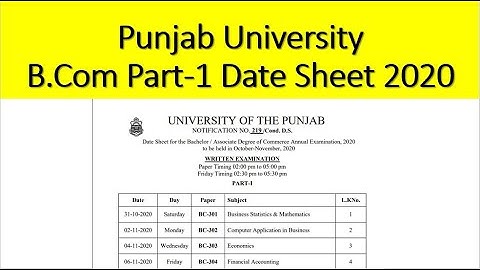 Punjab university B.COM part-1 date sheet