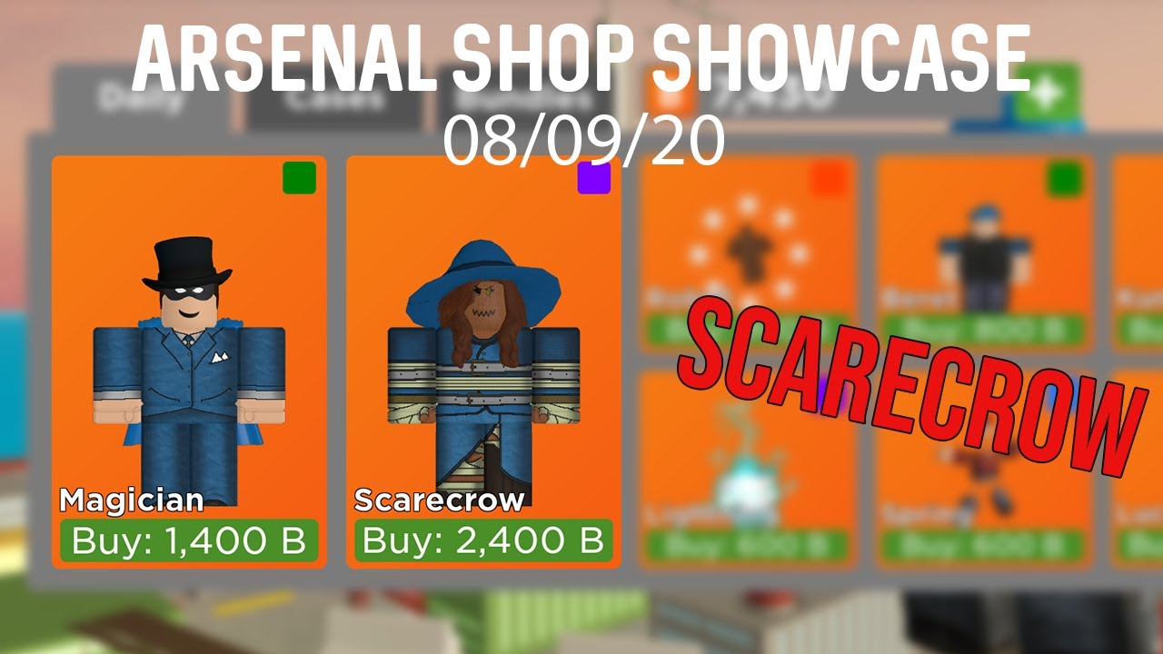 Arsenal Shop Showcase August 9th 2020 Scarecrow Youtube - new popular hack roblox august 9th