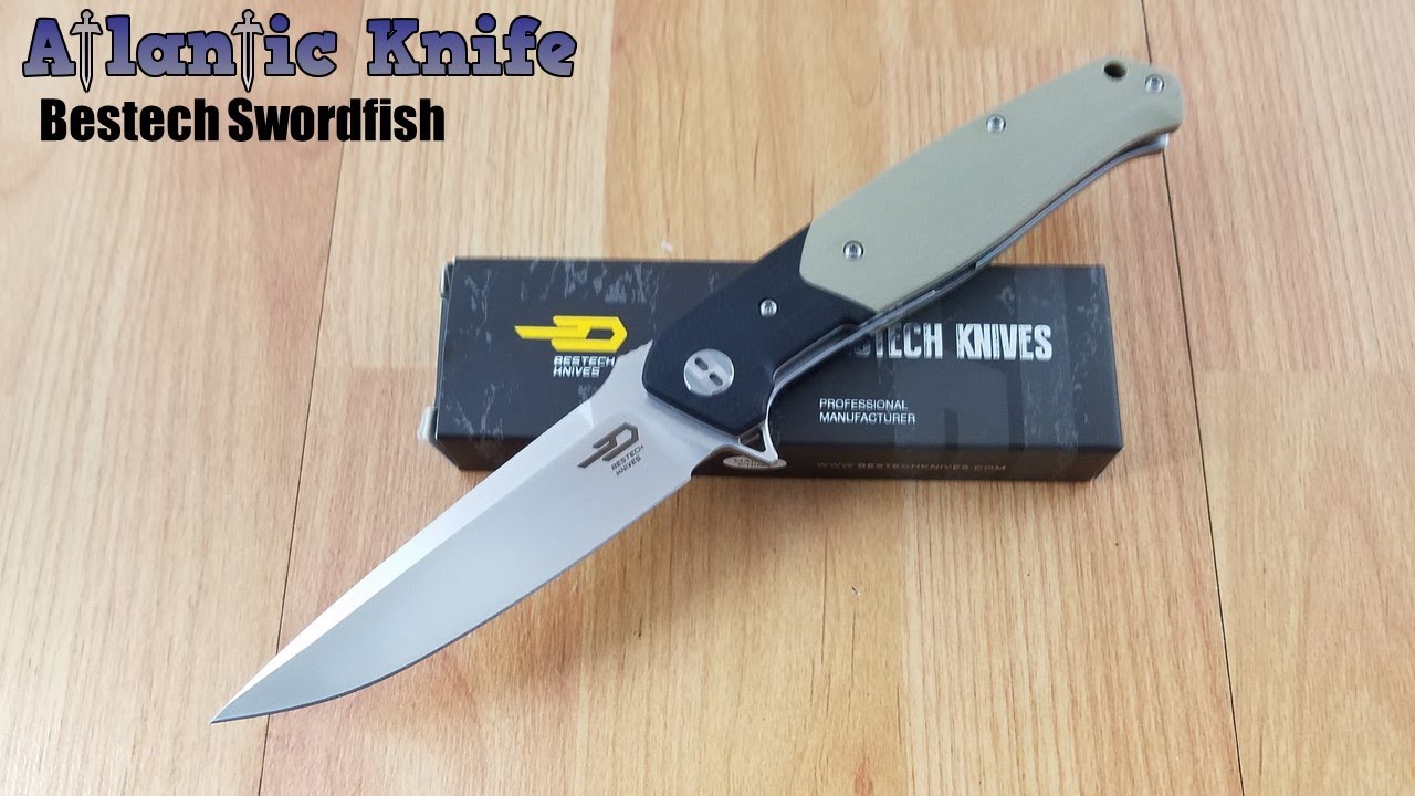 BESTECH KNIVES SWORDFISH LINERLOCK G10 BLACK & TAN FOLDING BLADE KNIFE