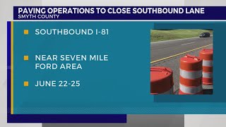 Lane closures planned for I-81 in Smyth Co. next week for paving work