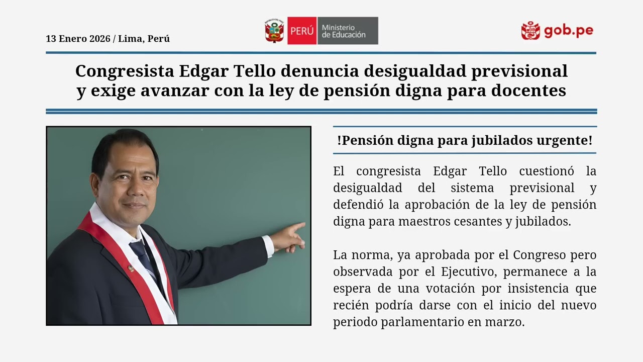 ¡PENSIÓN DIGNA DE S/3,500 PARA DOCENTES! | Edgar Tello exige nivelación inmediata para Jubilados
