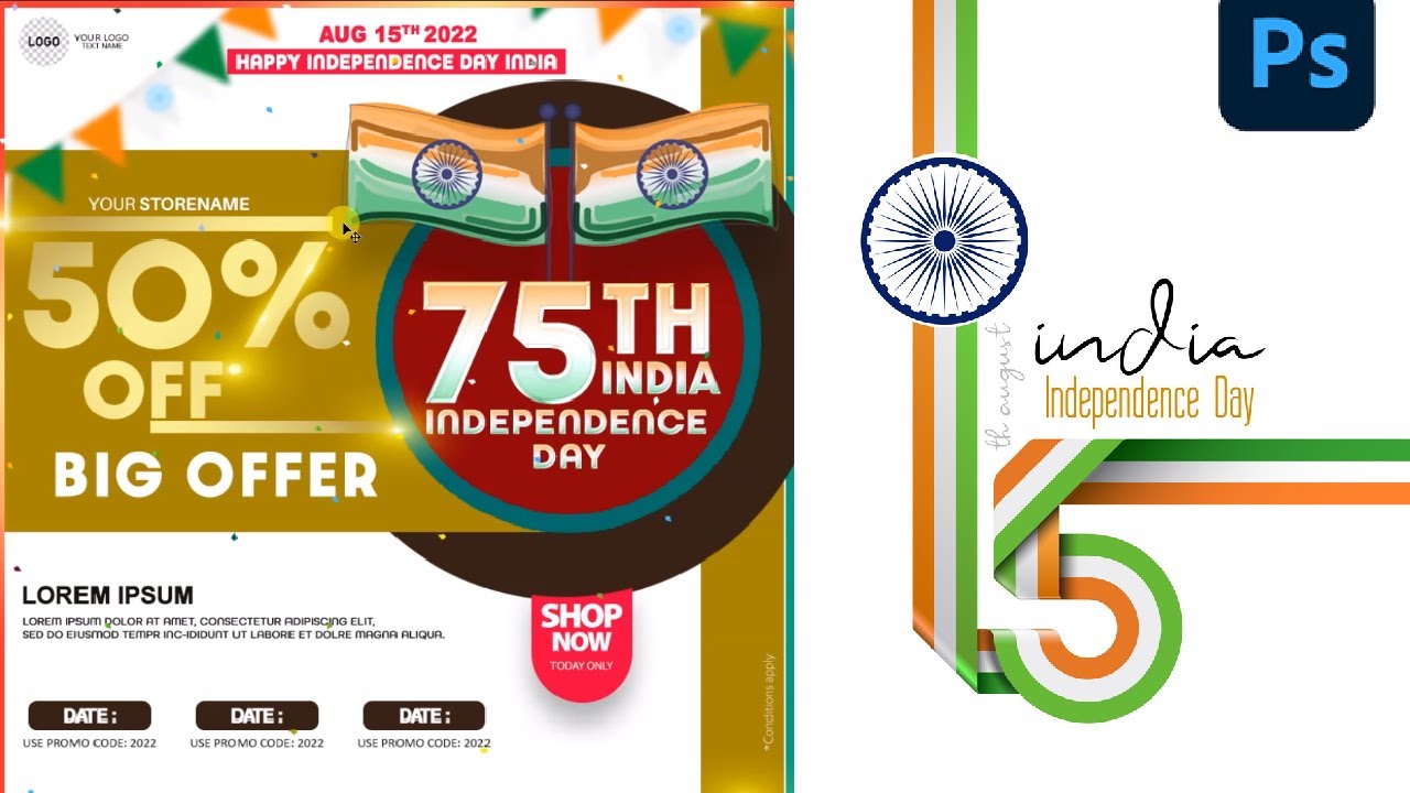 Instagram post design - 75th independence day of India l Photoshop cc