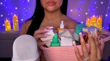 ASMR Rating NEW Skincare ; Explaining Products + Tapping & Scratching 🤍🫧🧴🧖🏻‍♀️