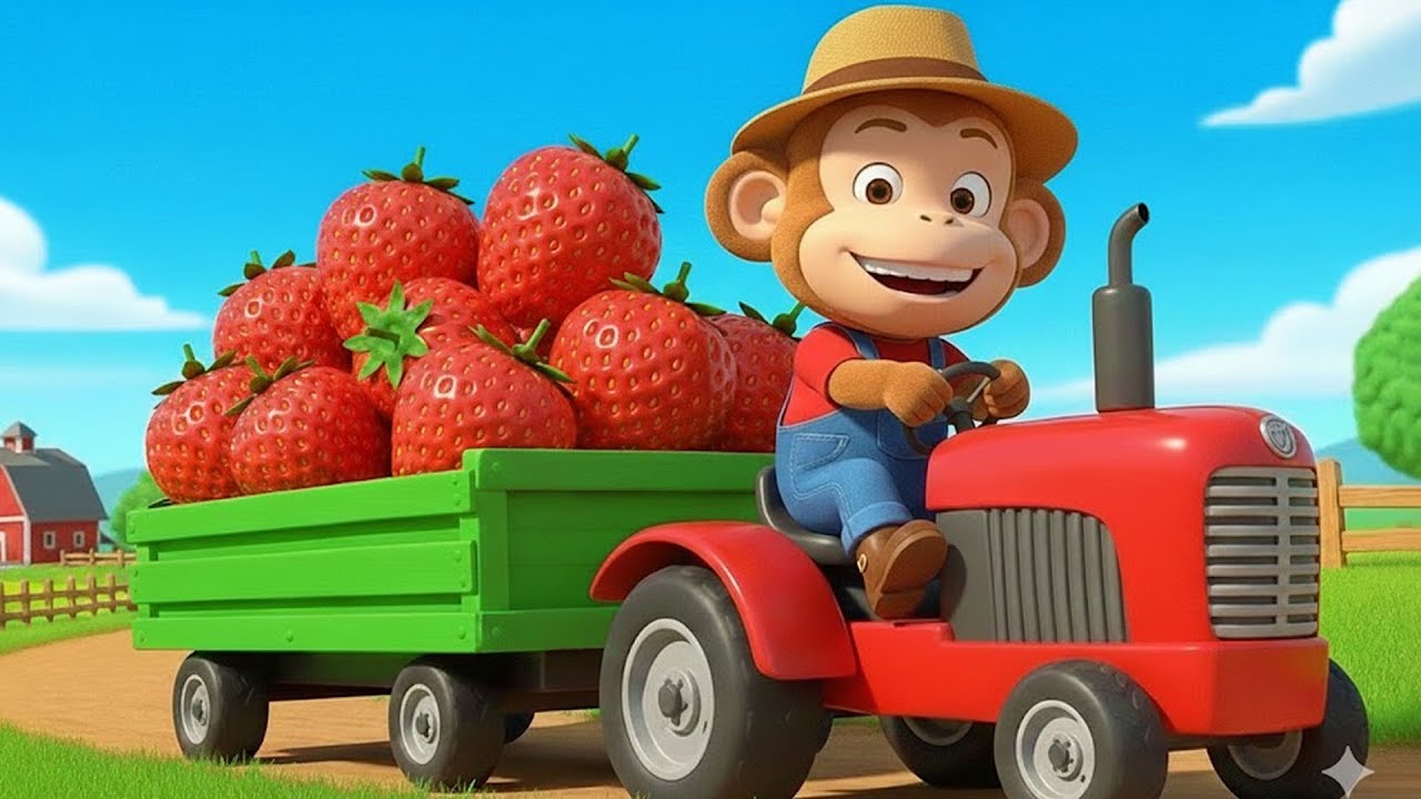 Monkey Day on the Farm: Monkey Farmer drives tractor and harvests strawberries 🍓 on the farm 🐒🚜