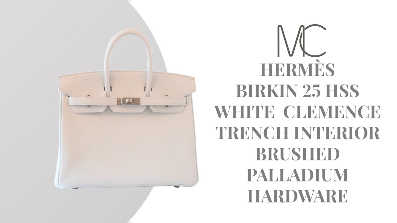 Hermes Birkin 25 Bag HSS White Clemence Trench Interior Brushed