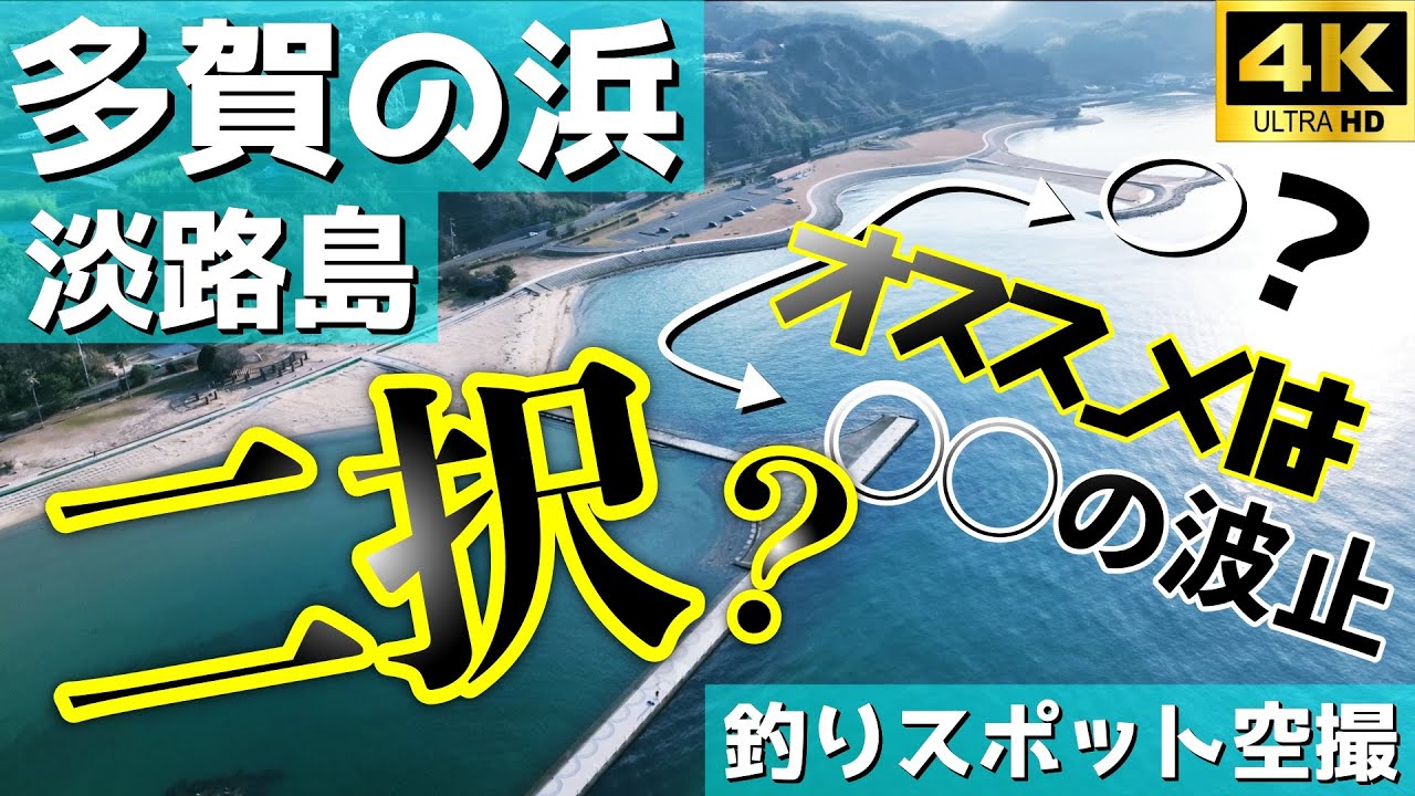 【多賀の浜】投げ釣りでキス、カレイ。アジ、メバル、イワシも。一度は寄りたくなる淡路島のスポット。釣りスポット空撮【淡路島】4K