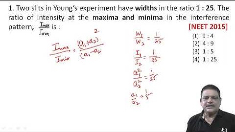 Two slits in Young’s experiment have widths in the ratio 1 : 25 The ratio of intensity at the maxima