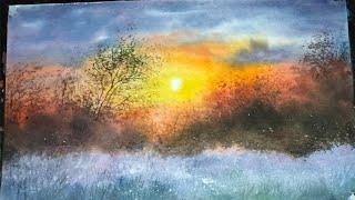 How To Paint Sunset In Water Colour!! Sunset Scenery In Water Colour!!