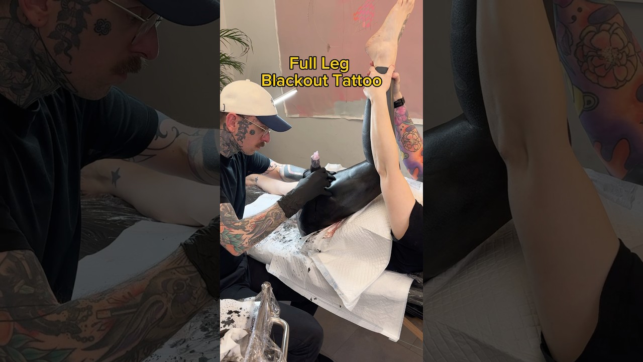 Full Leg Blackout Tattoo ⚫️ Done over 2 separate sessions 