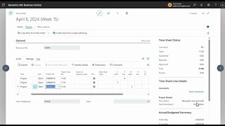 Dynamics Business Central 2024 Wave 1 - What's new: Entering and Approving Time Sheets