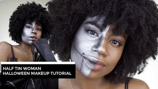 HALF ROBOT HALLOWEEN MAKEUP LOOK