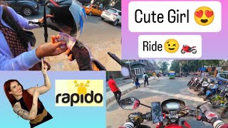 Cute 🥰 Girl Ride on Rapido 😍|| Ola Uber Rapido Bike Taxi Job In Kolkata||  Rapido Captain Earning 