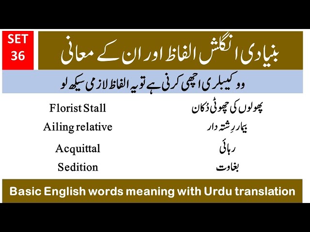 English Vocabulary Words With Urdu