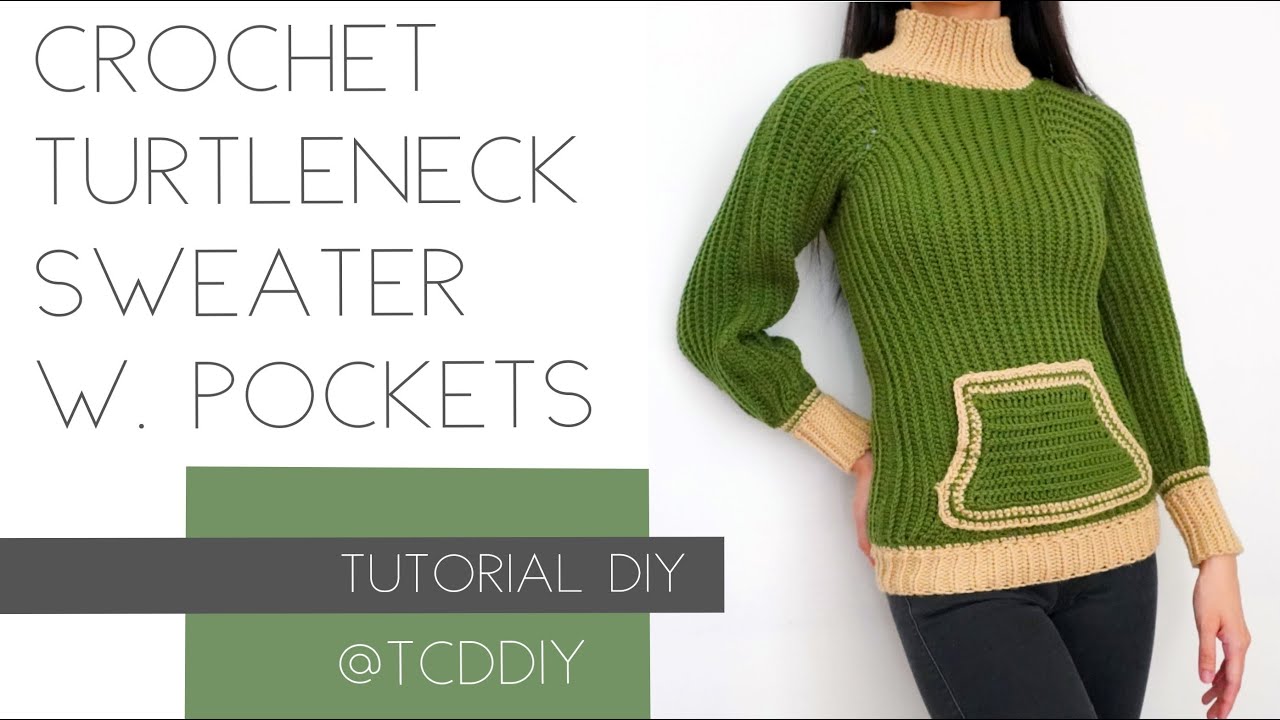 Crochet Turtleneck Sweater with Pocket 