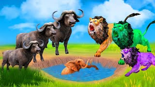 10 Giant Buffalos vs Zombie Lions Animal Fight | Big Buffalos Helps to Baby Elephant from Giant Lion