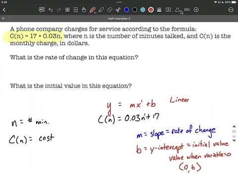 Mathematical Modeling | Linear Function Rate of Change and Initial Value