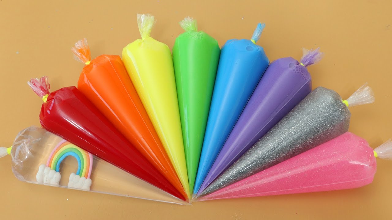 Making Rainbow Glossy Slime with Piping Bags! Most Satisfying Slime