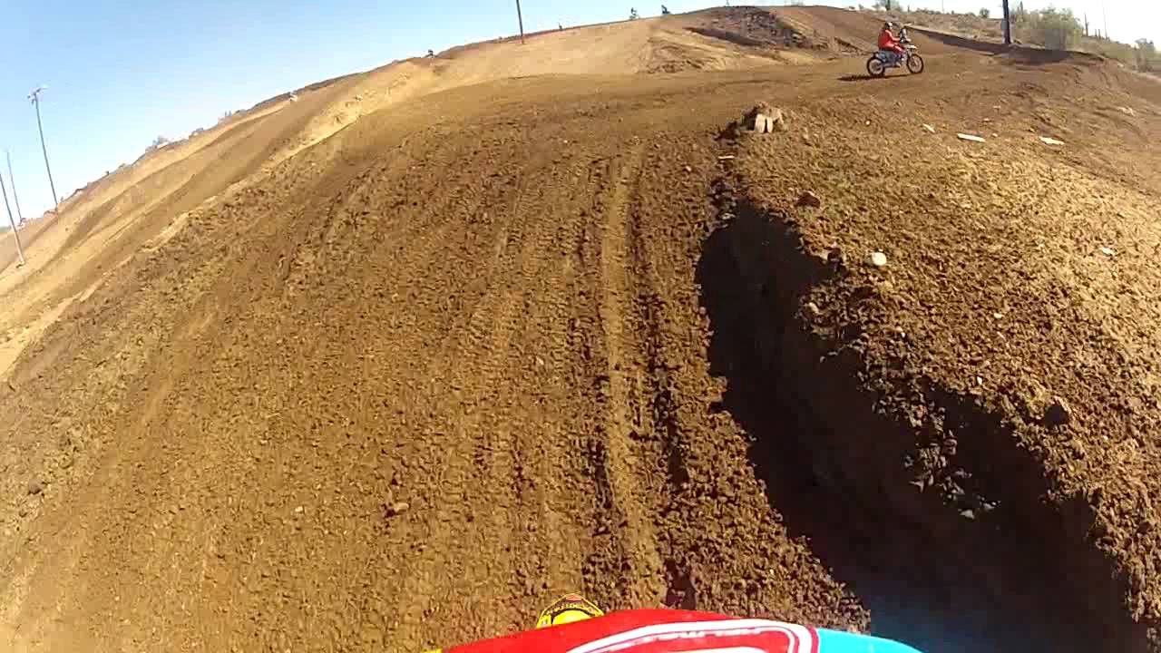 Canyon MX 11-3-13 CLOSE CALL TANGLING WITH RIDER OFF JUMP