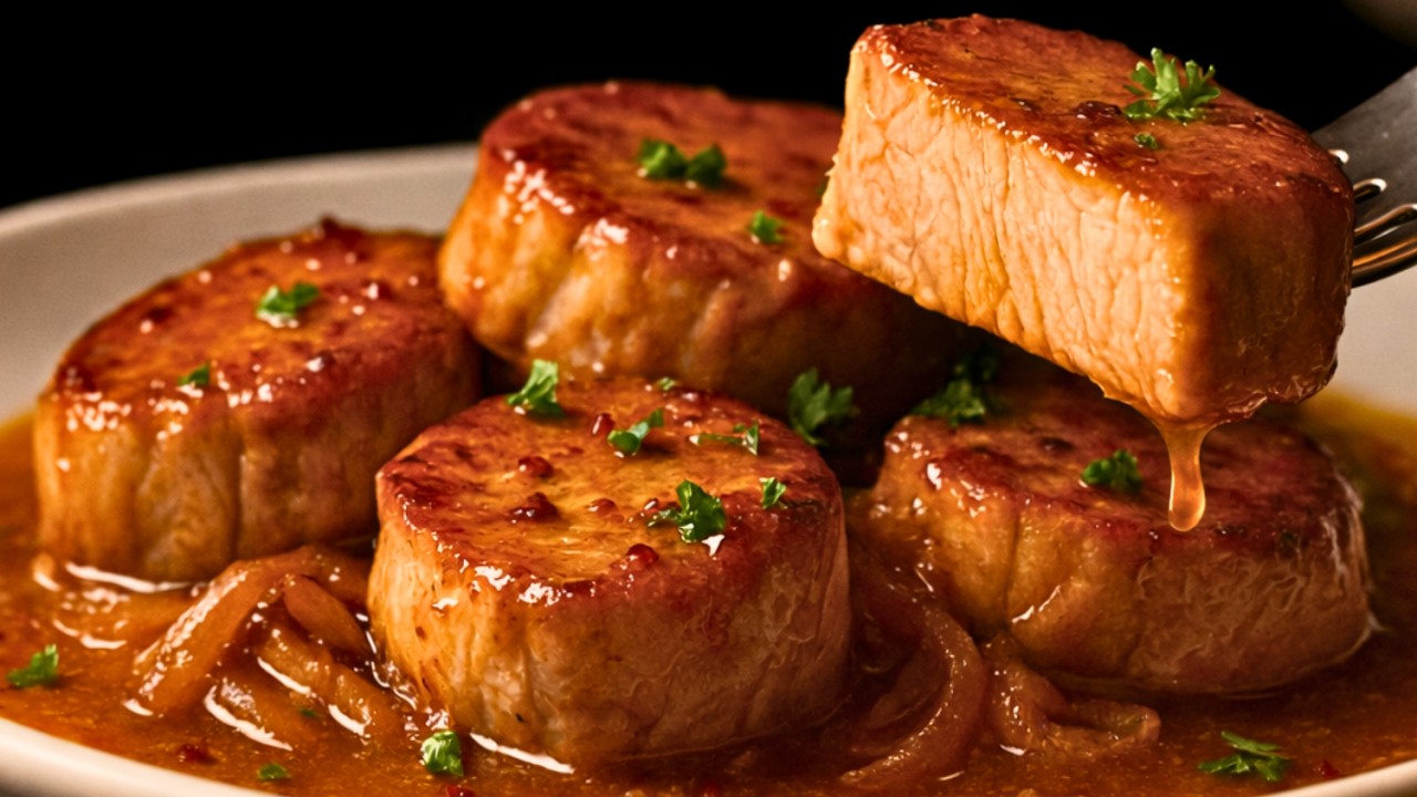 Не готовьте свинину, пока не увидите этот соус из карамелизованного лука! (Такая сочная!)