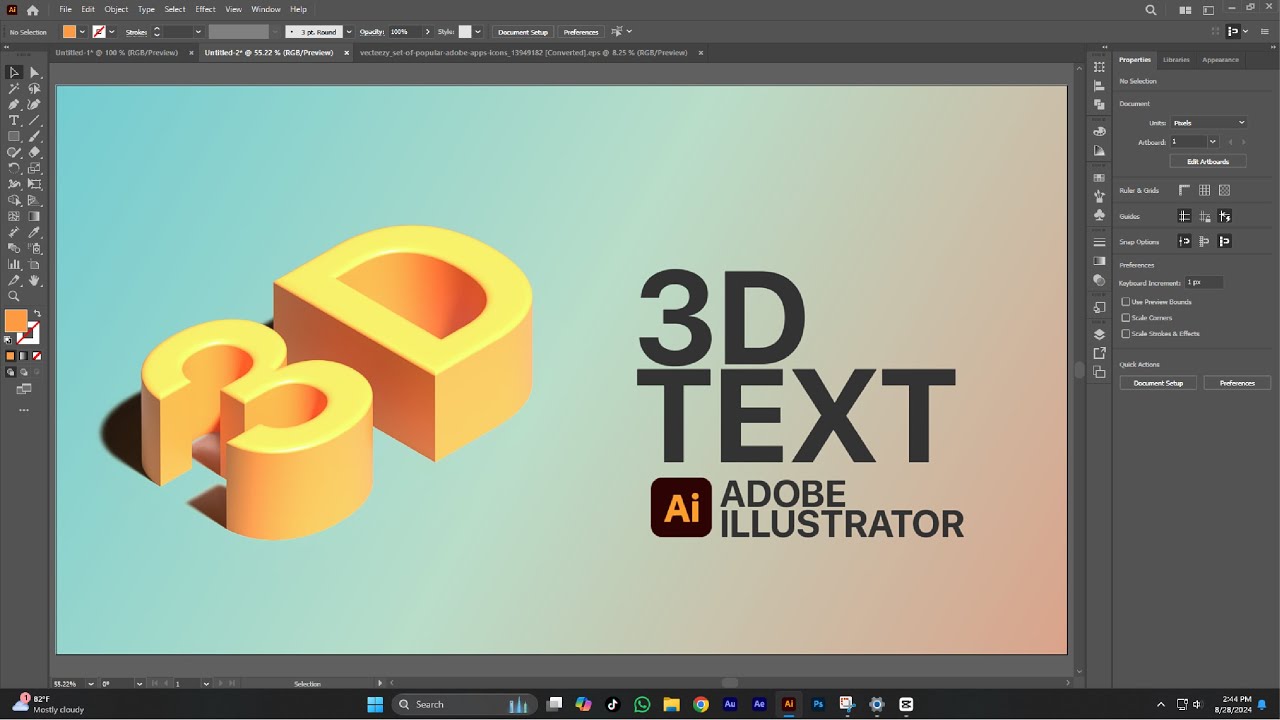3D Text in Adobe Illustrator | Easy Effects - YouTube