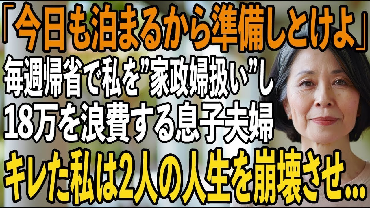 「今日はどこで寝ればいい？」楽したいと毎週末泊まりにきては18万も浪費させる息子夫婦。その夜、キレた私は息子夫婦の人生を破壊してやった結果【シニアライフ】【60代以上の方へ】
