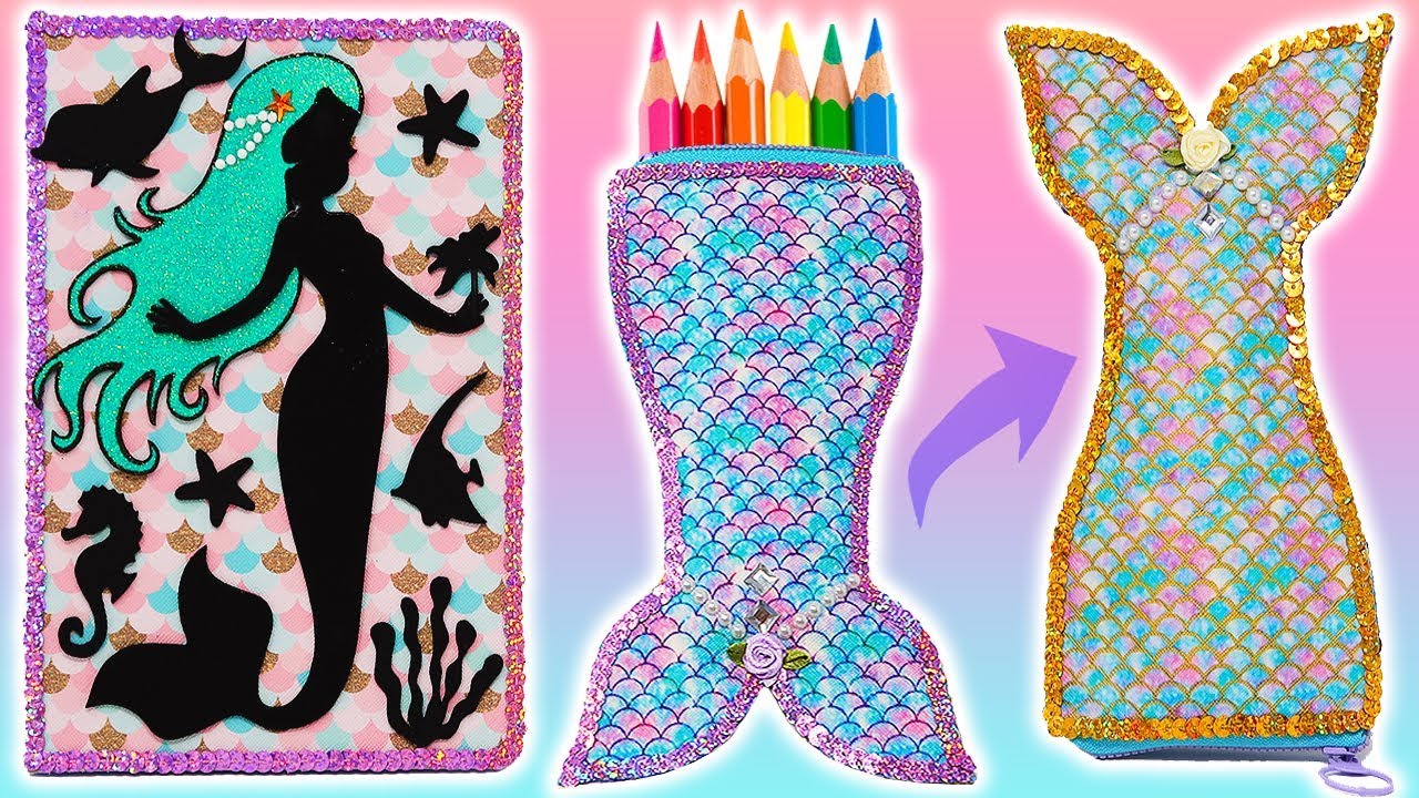 💙 DIY: Cuaderno y Estuche o Lapicera Reversible de Sirena / Mermaid || Vuelta a Clases 💙