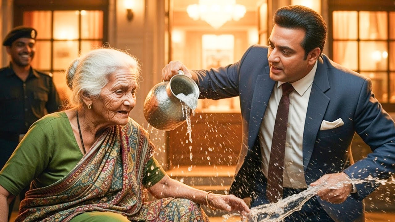 करोड़पति महिला ने मैनेजर को एक बूढ़ी भिखारिन पर पानी फेंकते हुए देखा – 5 मिनट बाद, वही बूढ़ी औरत....