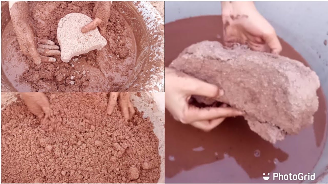 Pure Red Dirt crumbling in big water tub chunks +mickeys😍🤤so crunchy gritty crumbling asmr♥️💧💦🤤