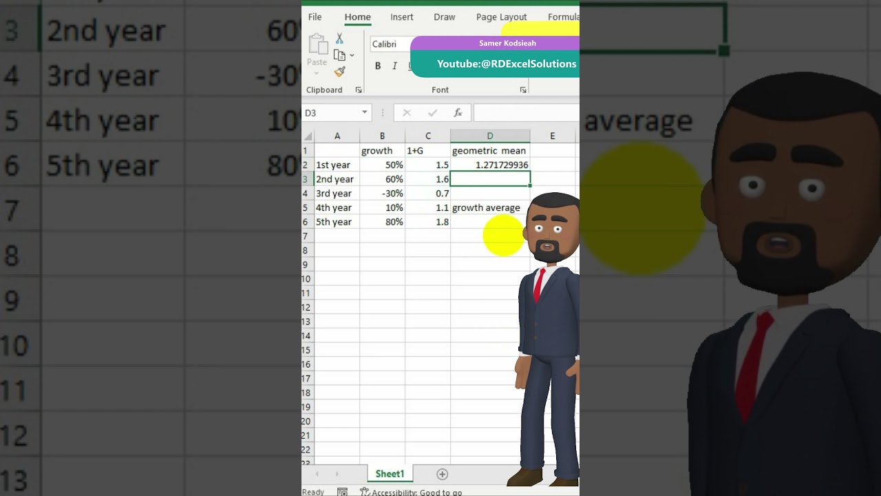 Calculate geometric mean in excel | calculate growth average | Excel