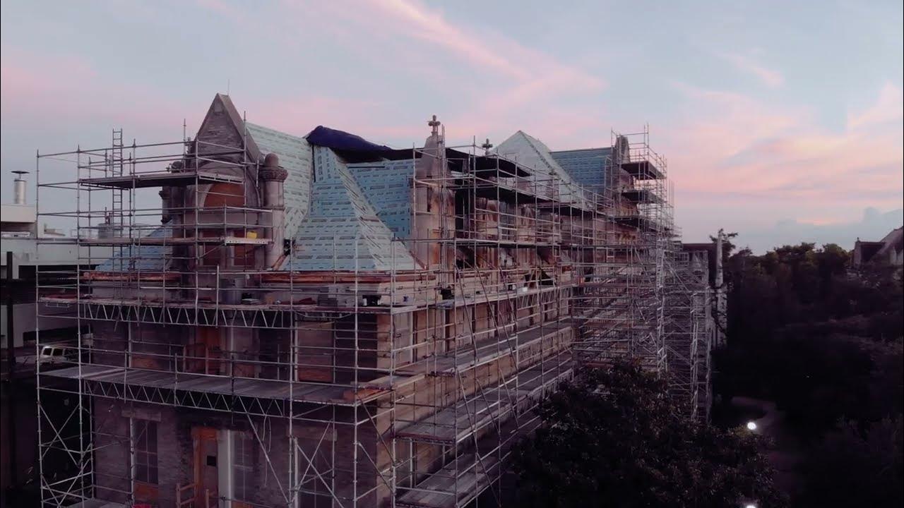 Richardson Memorial Hall North Steel Framing, as seen by aerial drone