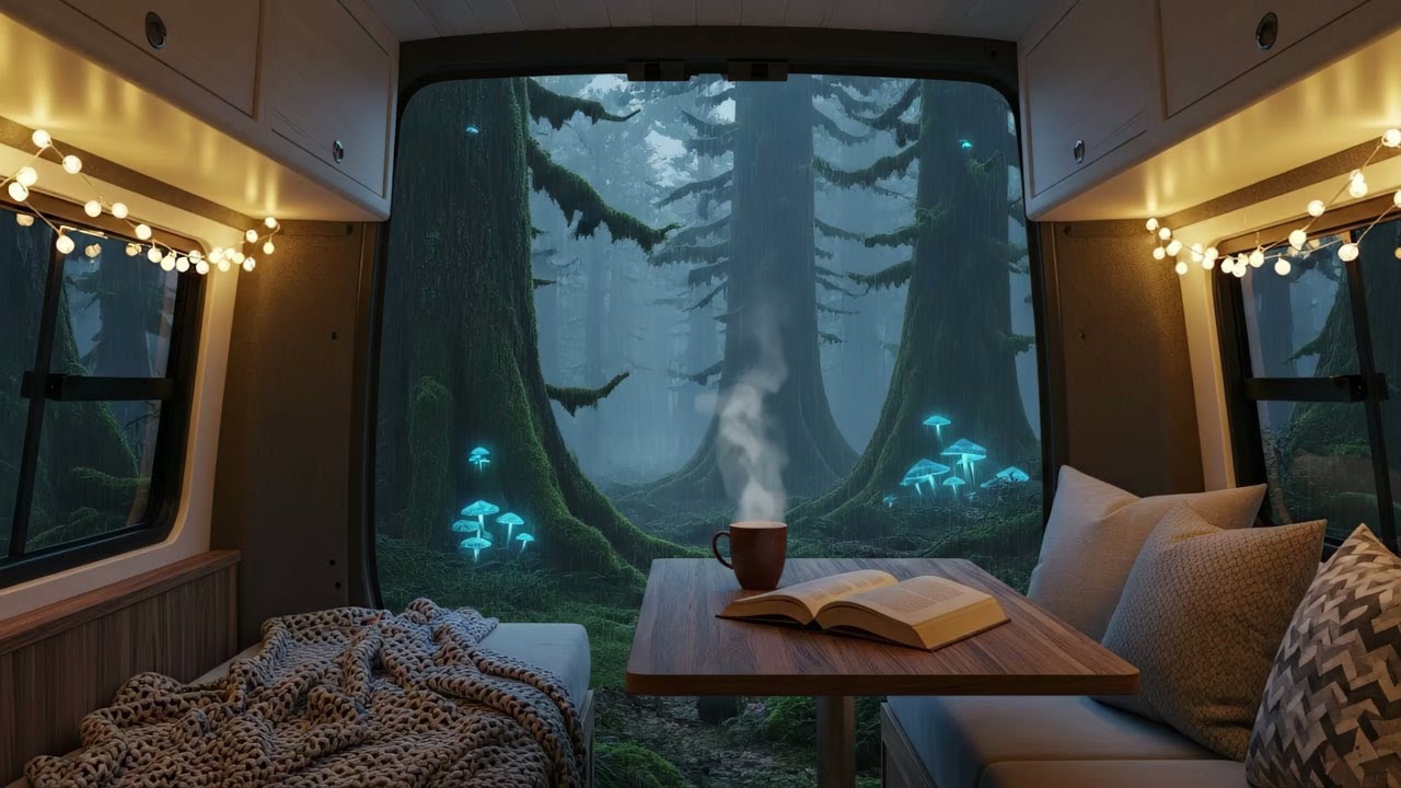 8 Hours Cozy Rain on Van Roof in Magical Forest | Deep Sleep Ambience & Anxiety Relief