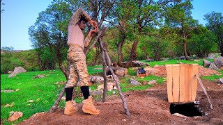 Construction of an underground shelter from scratch, kitchen, fireplace