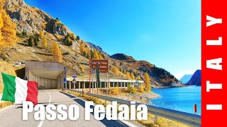 Driving in Italy 4K. Dolomites. Passo Fedaia.