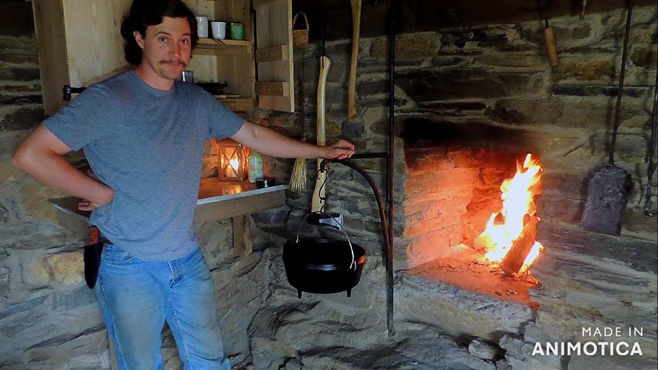 Cooking Beef and Barley stew in the fireplace