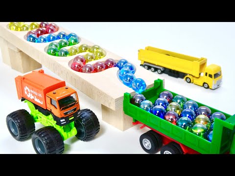 Marble Run Race ASMR☆HABA Long Slope   Long Dump Truck , Garbage Truck #51