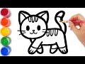 Let's learn to glitter Cat drawing and coloring for kids | TOBiART