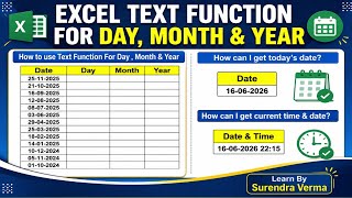 Excel TEXT Function Tutorial | Extract Day, Month &amp; Year + Current Date &amp; Time