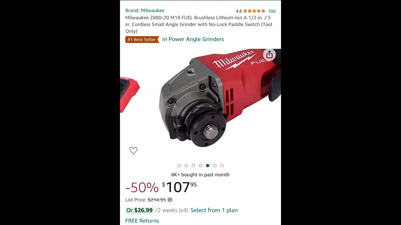 50 Off Milwaukee 2880 20 M18 FUEL Brushless Lithium Ion 4 1 2 In 5 Cordless Small Angle