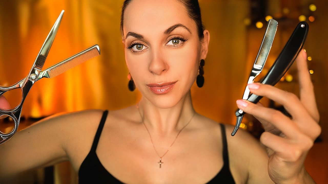 ASMR Sleep Inducing Barbershop Haircut ASMR, Shave, Massage, Roleplay,  OIL massage and RAIN