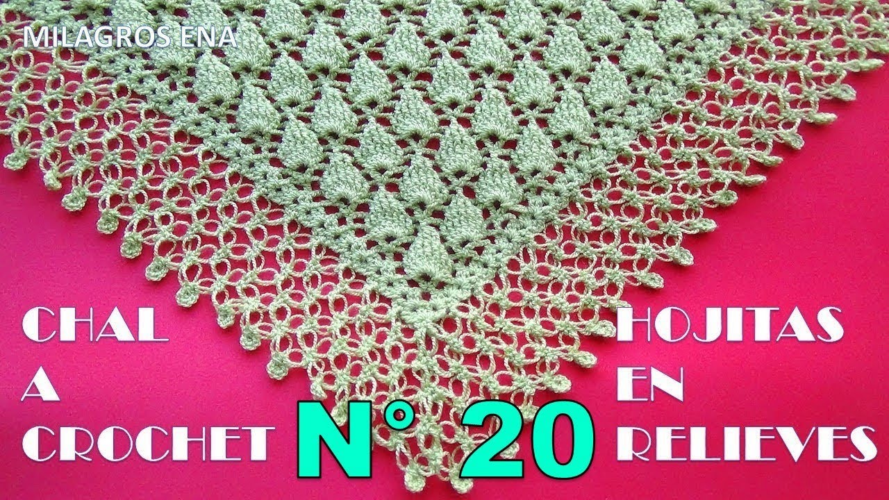 Chal N° 20 tejido a crochet en punto  HOJAS PEQUEÑAS EN RELIEVES en forma triangular o en punta