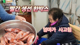 빨간 생선 한박스 구입  엄마가 일거리 만듬 매운탕 구이도 해먹고 저장도 했읍니다