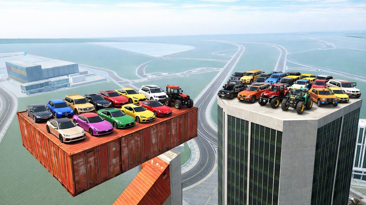 😨Container ke upar Rakhi sabhi gadiyon ko jump kara kar building ke upar Lana#video 